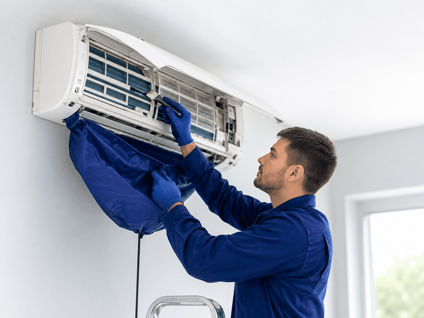 Técnico instalando ar-condicionado